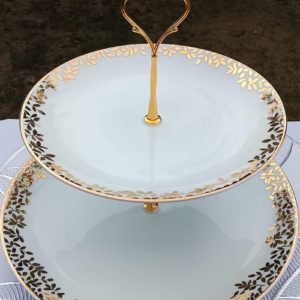 শাহিনপুকুর সিরামিক এর এক্সপোর্ট এর প্লেট দিয়ে বানানো সিরামিক ডেজার্ট ফ্রুটস স্টেন্ড গোল্ডের স্মুথ ফিনিসিং এর কাজ